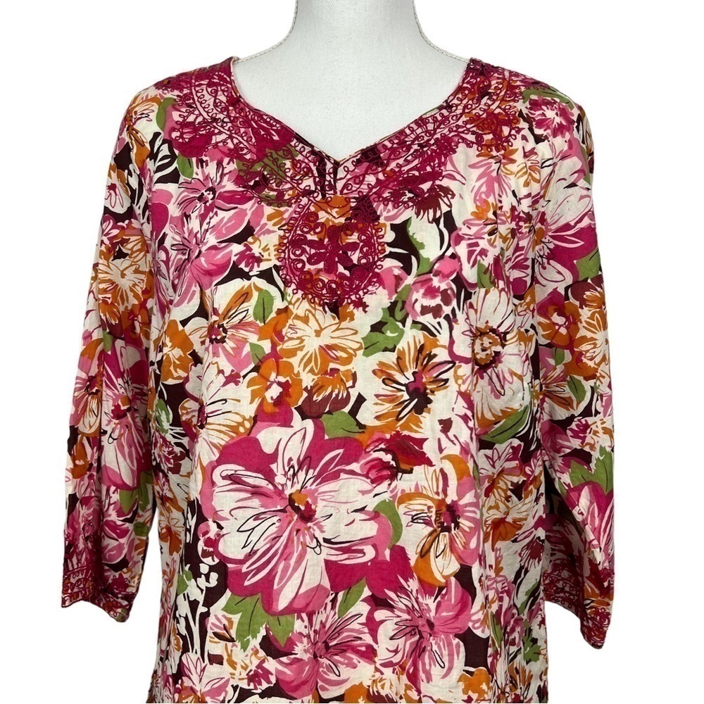 CJ BANKS Women’s Pullover Top Sz X (14W) Multi Color Floral Print Embroidered - Picture 2 of 13
